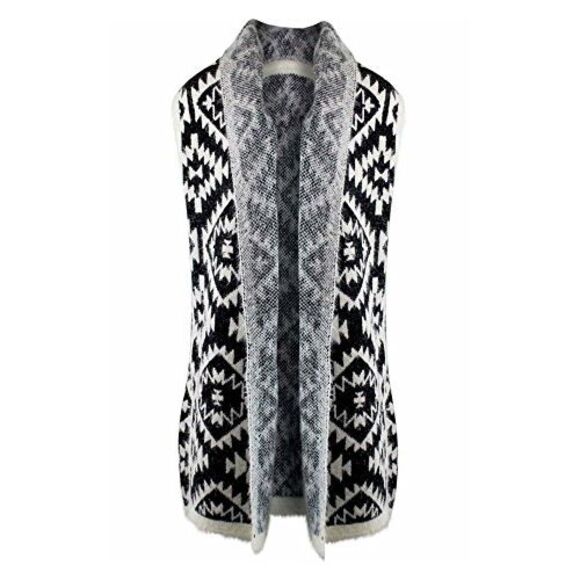 Knit Aztec Print Kimono Vest Cardigan - Picture 5 of 8